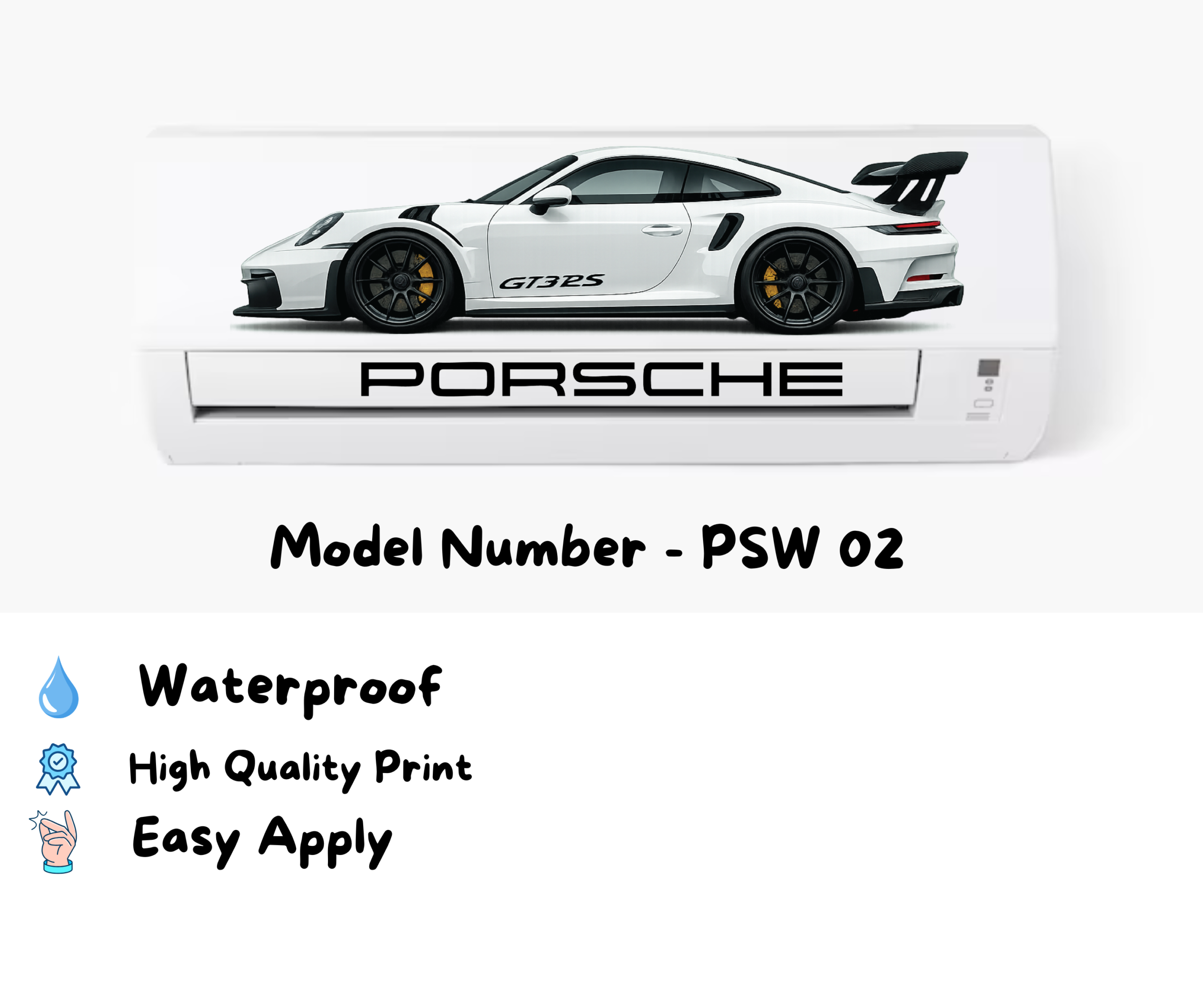 Porsche GT3 AC Sticker Car | Transparent Waterproof Vinyl Air Conditioner Sticker | Split AC Decoration | - Image 4