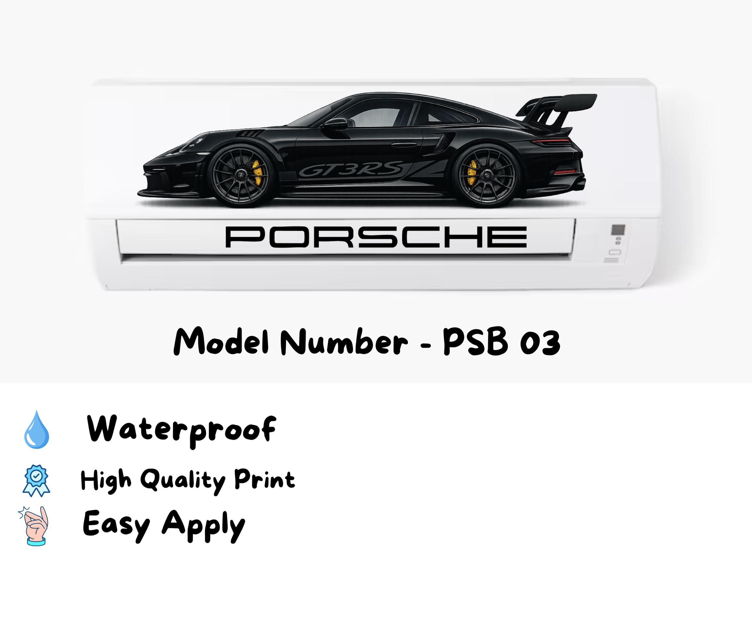 Porsche GT3 AC Sticker Car | Transparent Waterproof Vinyl Air Conditioner Sticker | Split AC Decoration | - Image 3