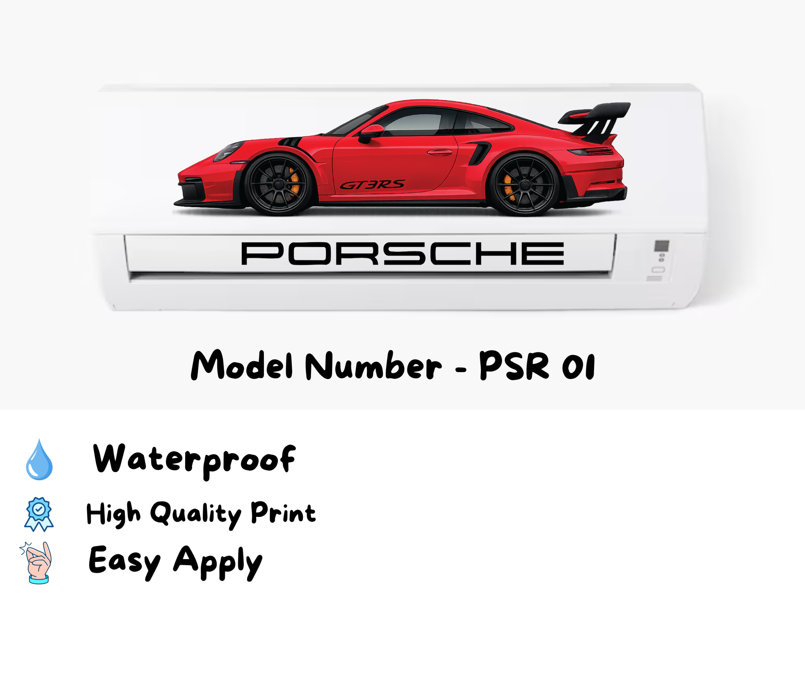 Porsche GT3 AC Sticker Car | Transparent Waterproof Vinyl Air Conditioner Sticker | Split AC Decoration |