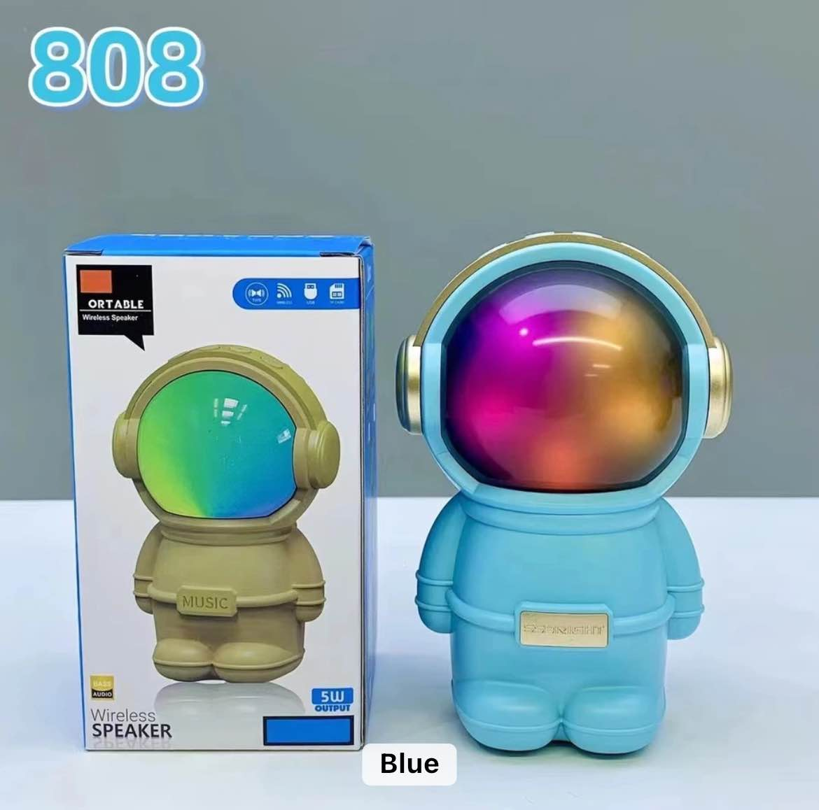 X-808 Astronaut Design Wireless Bluetooth Speaker 👨🚀 – 6.8W Output 🔊, Colorful LED Light 🌈, Portable 🎒 and Rechargeable 🔋 – Music Gift Gadget 🎁